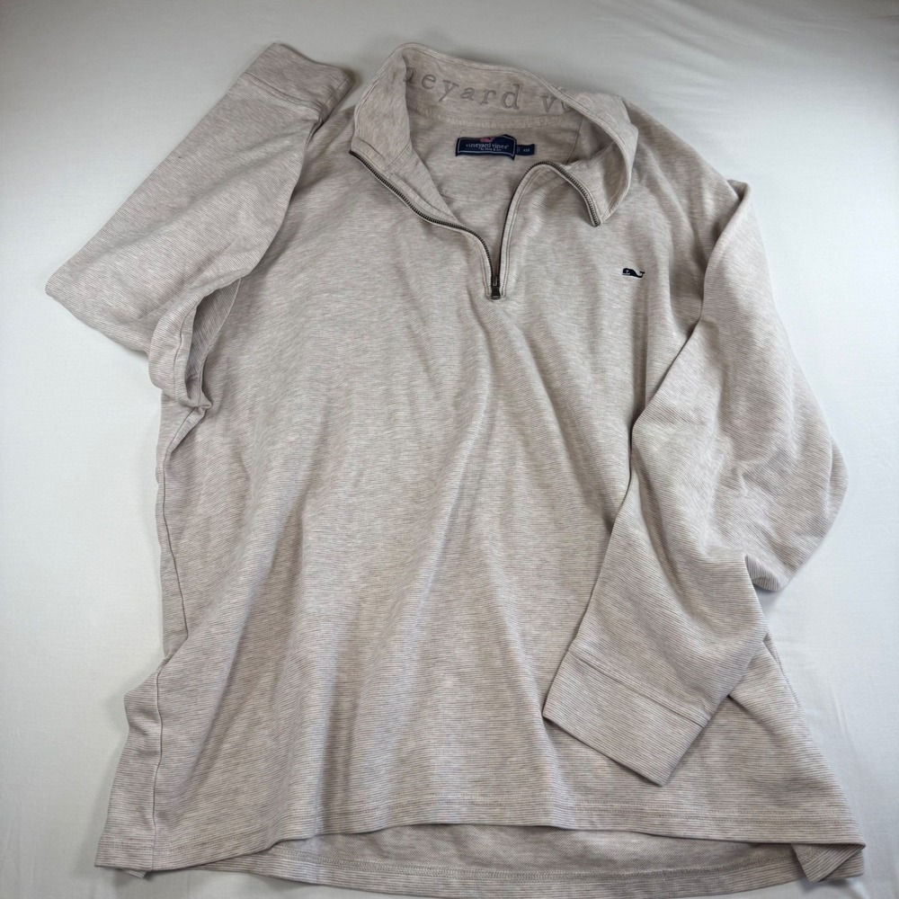 Vineyard‎ Vines Mens 4XB Shep Shirt Quarter Zip Pullover Beige Striped Sweater